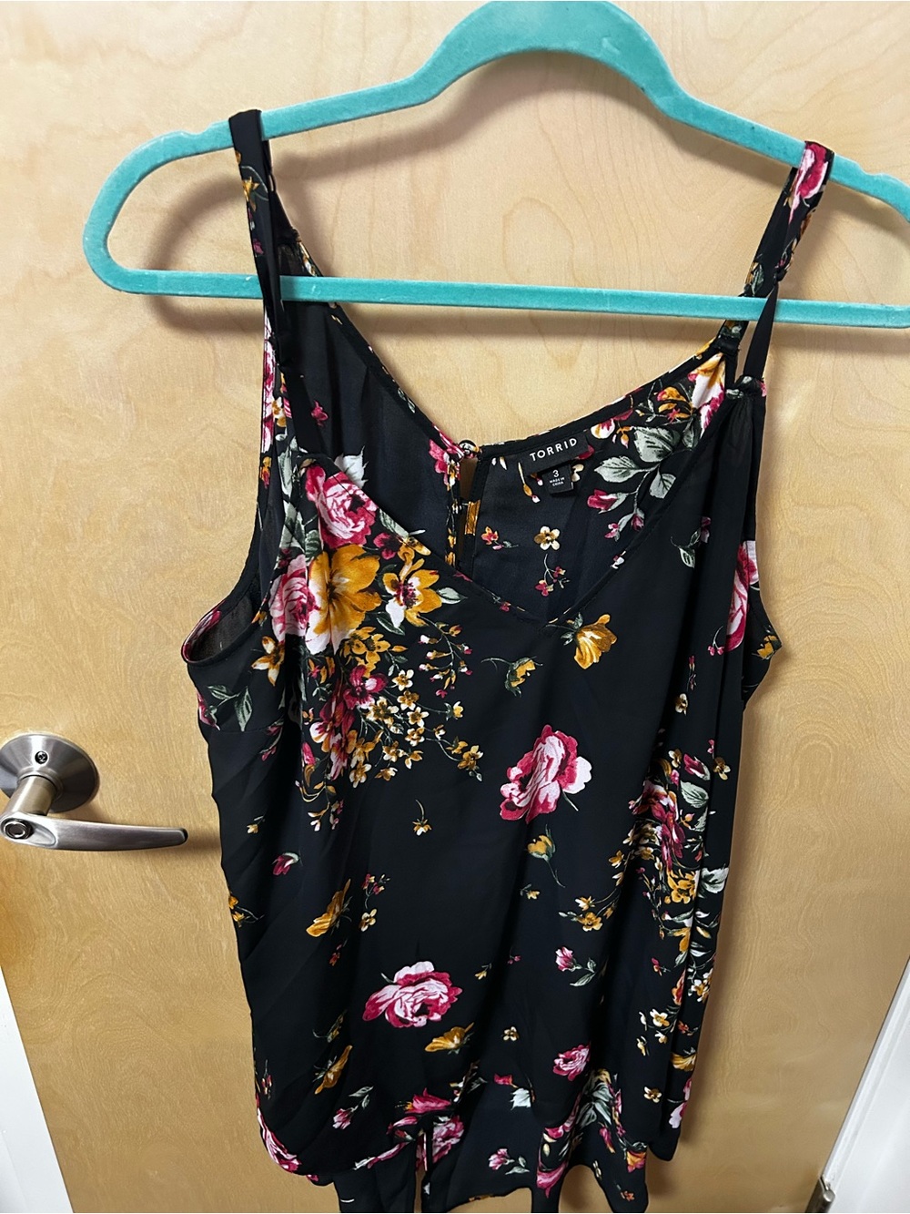 torrid Black Floral V-Neck Cami with Pink and Yellow Roses